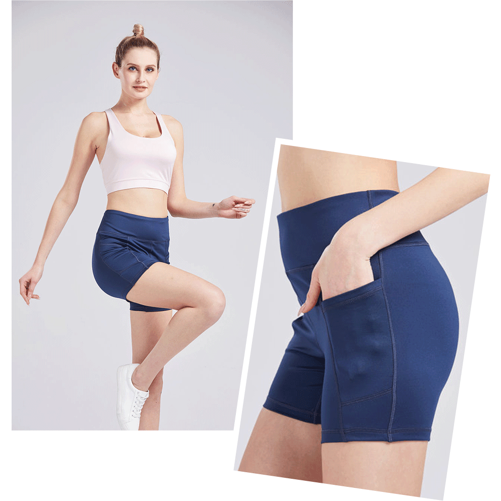 Plus Size High Waisted Slim Fit Yoga Shorts With Pockets For